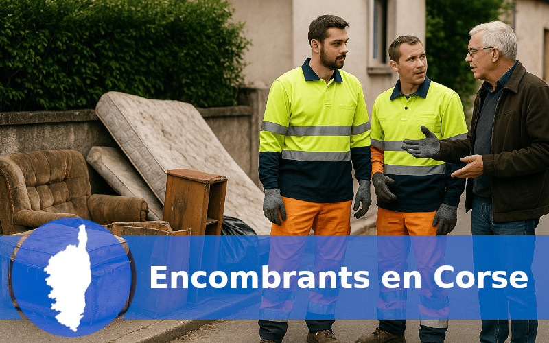 Deux employés de la collecte des encombrants discutent en Corse