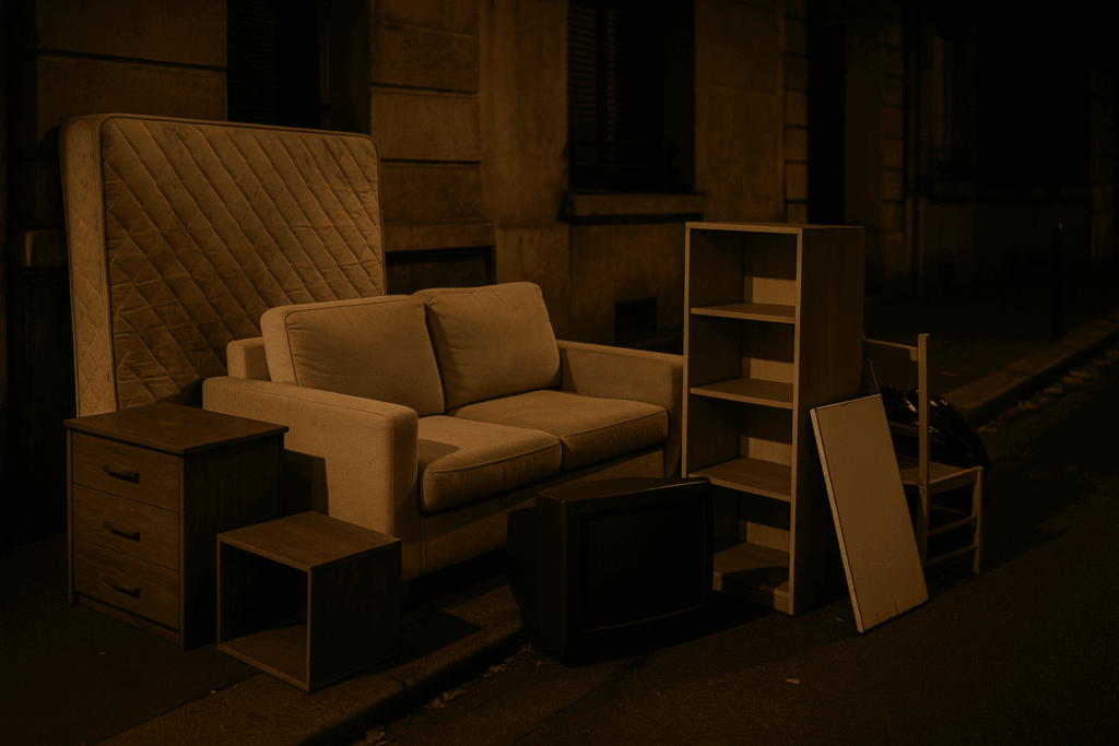 Encombrants à Villeurbanne, de nuit