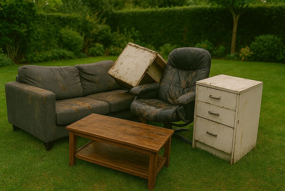 Encombrants dans un jardin à Denain