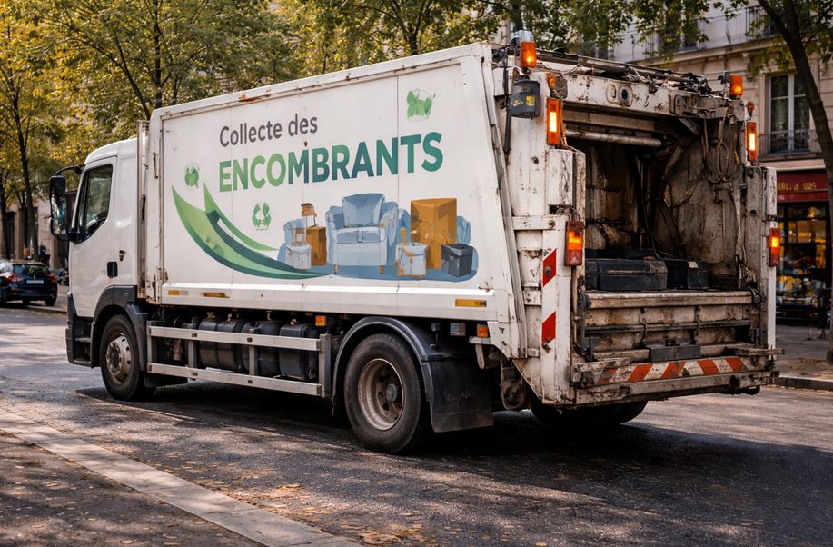 Camion de collecte d'encombrants à Saint-Leu