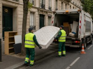 Agents ramassant un matelas