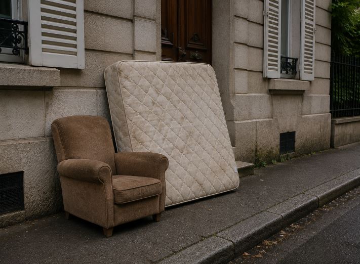 Encombrants sur le trottoir à Château-Gontier-sur-Mayenne